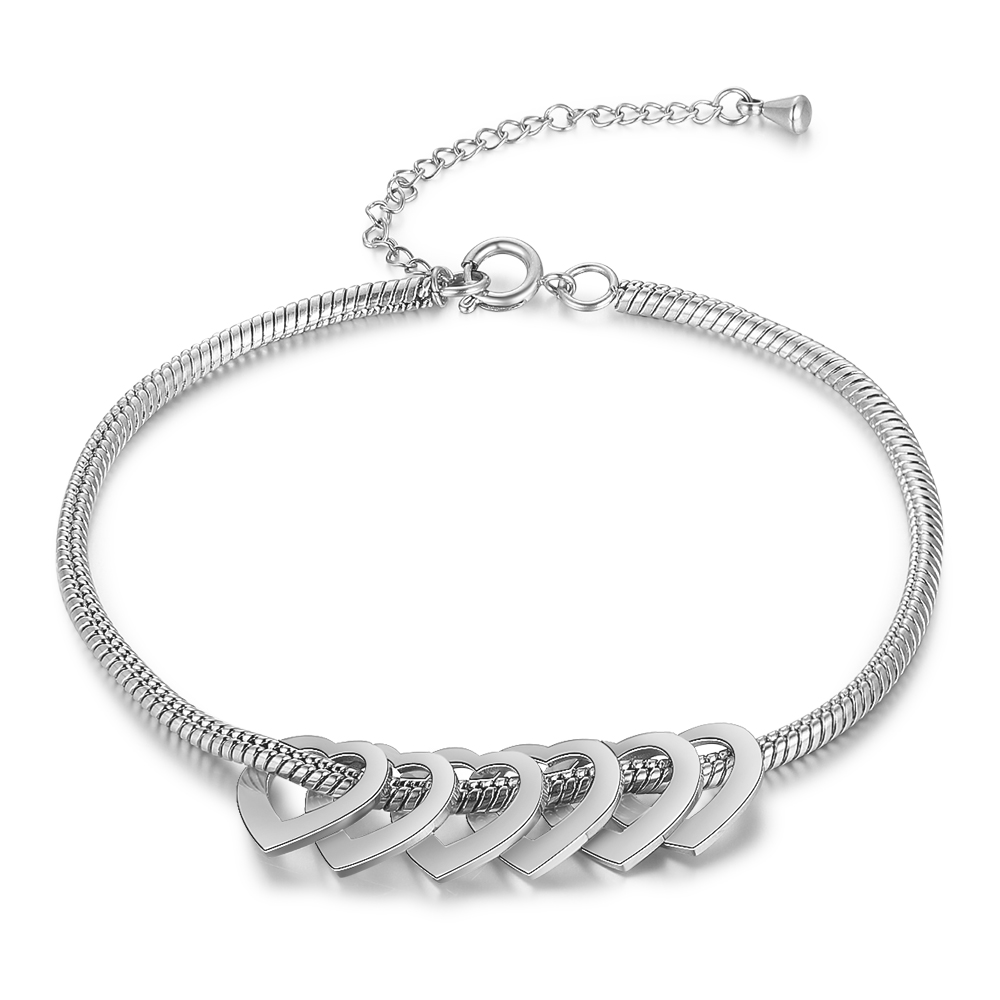 Bracelet Cheville Réglable Prénom Personnalisés Pour Femmes Avec 6 Pendentif Coeur