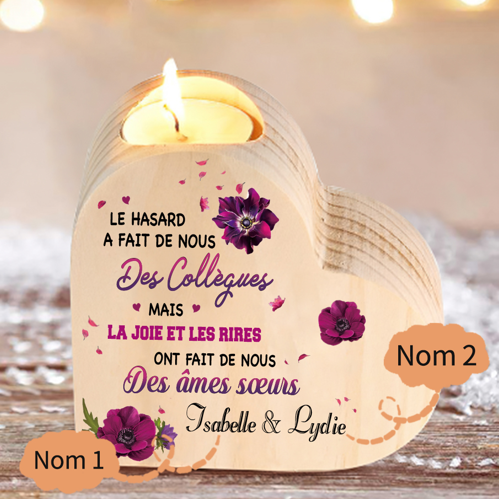 À Ma Collègue - Bougeoir en Bois sans bougie 2 Prénoms Personnalisé