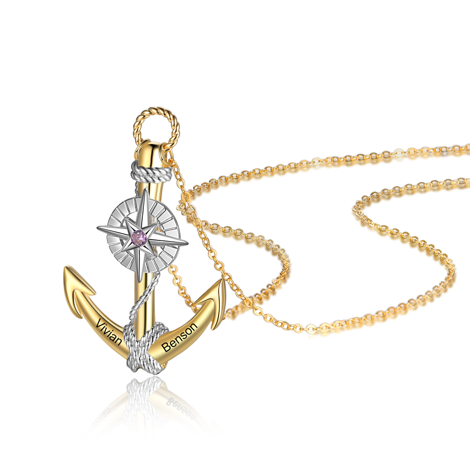 Collier d'ancre marine nautique Pirate ancre pendentif 2 Prénom Personnalisés avec pierre de naissance