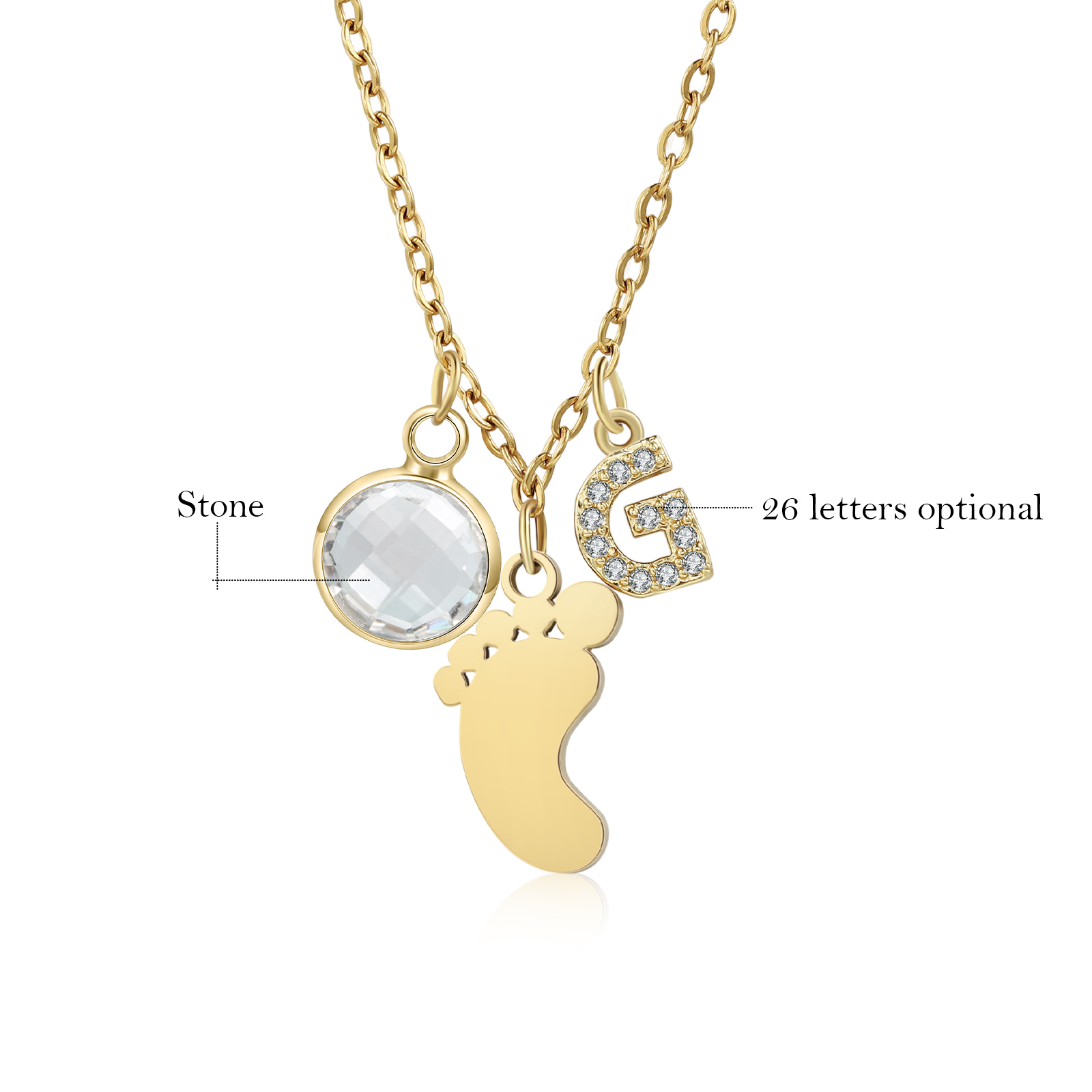 Collier Enfants Bébé Collier Pieds de Bébé 1 Pierre de Naissance et 1 Lettre pour Fille Filleule