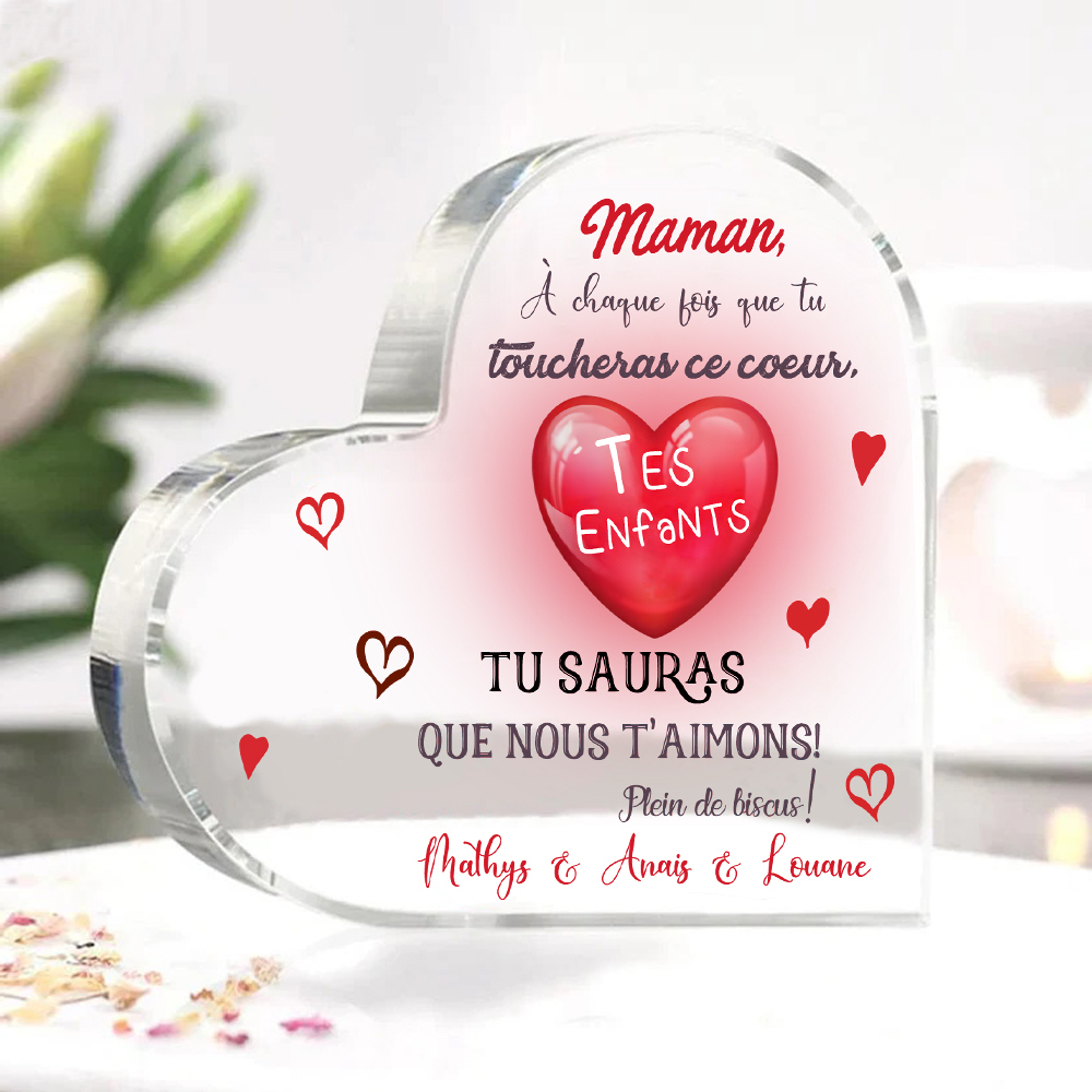 À ma Maman - Plaque Acrylique en Forme de Cœur 1 Texte Personnalisé 