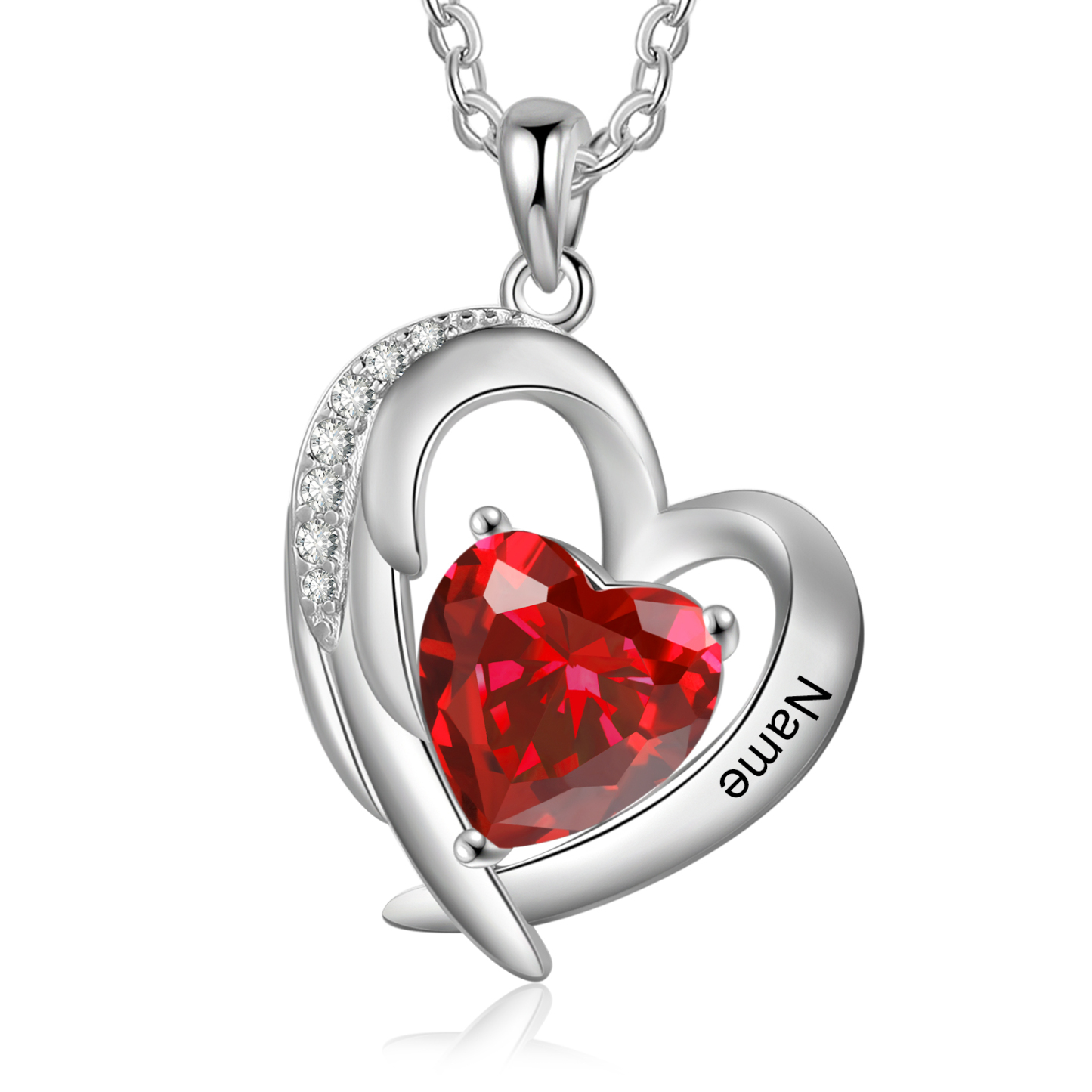 Collier Cœur 1 Prénom Personnalisé avec 1 Pierre de Naissance