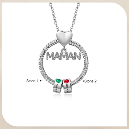 À ma Maman - Collier Pendentif 2 Prénoms Personnalisés avec Pierre de naissance