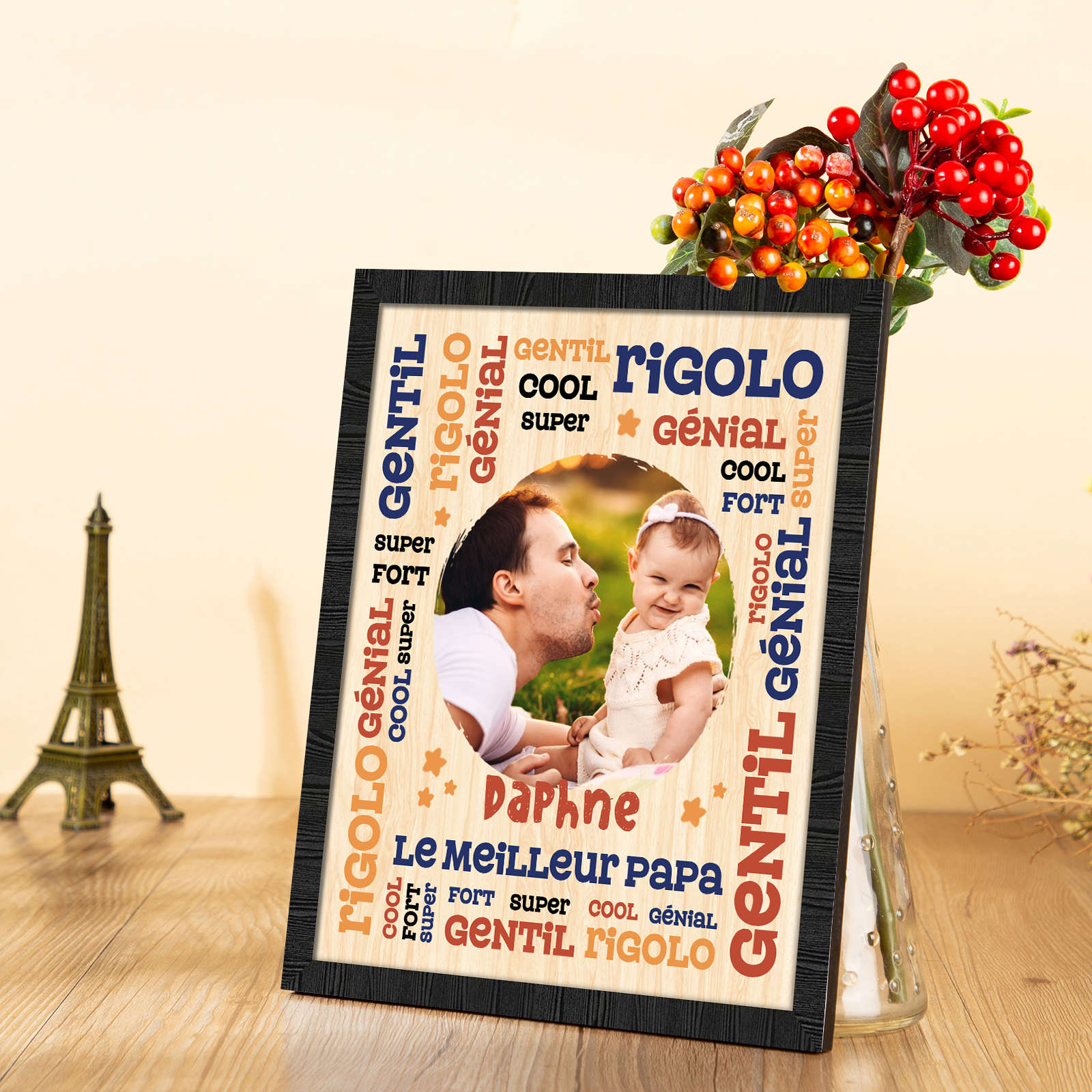 À Mon Papa-Cadre en Bois Prénom et Photo Personnalisés