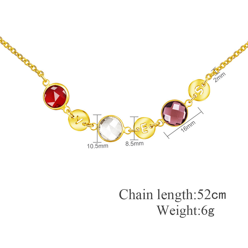 Collier pendentif 3 lettres Personnalisé avec 3 Pierre de naissance