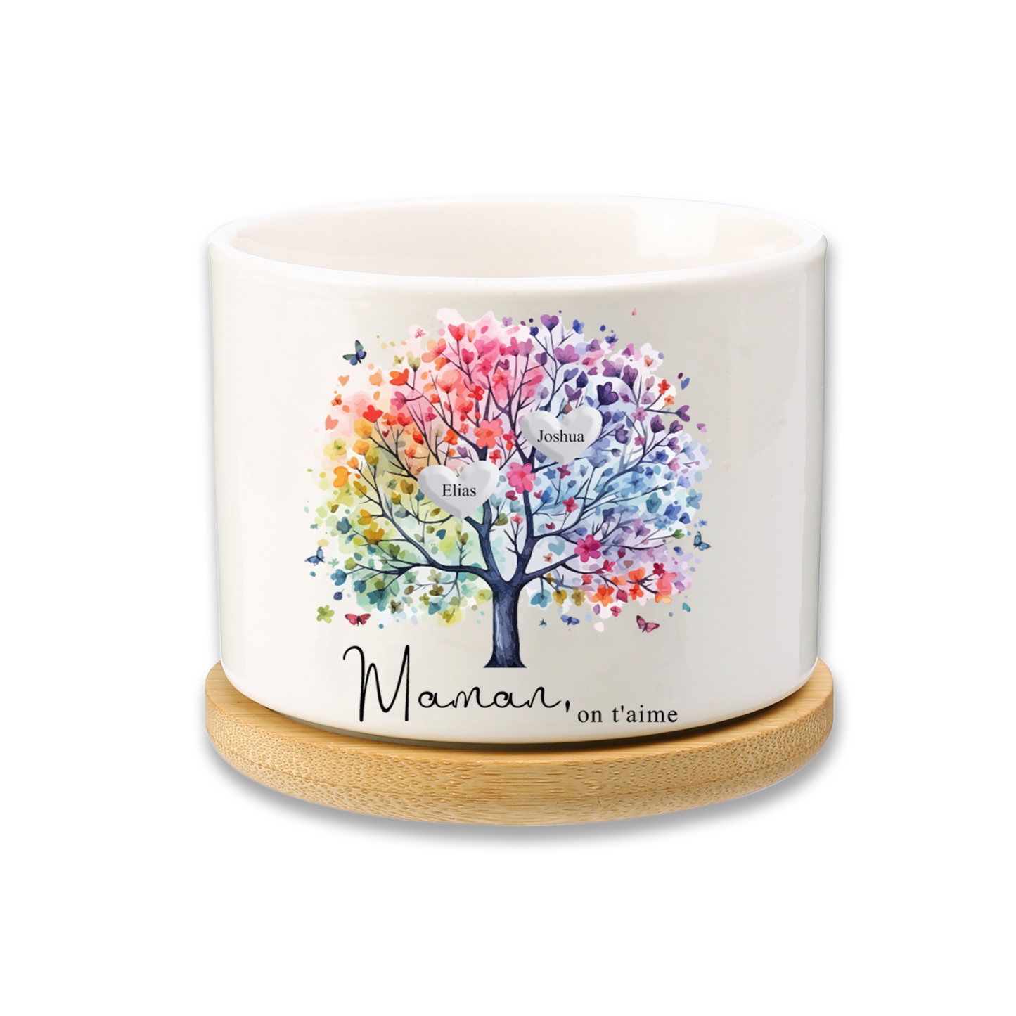 Vase/Pot de Fleurs Arbre 2 Prénoms Personnalisés avec Texte Décoration de la Maison (sans plantes)