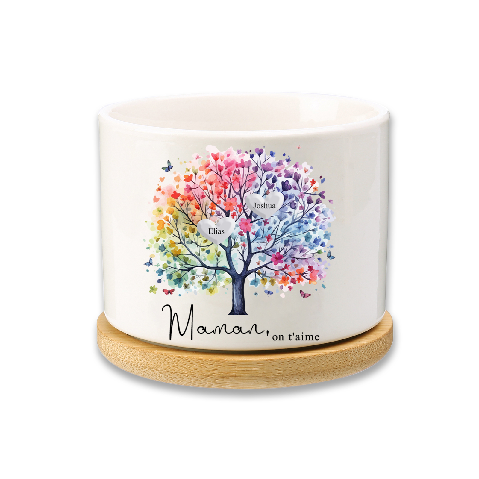 Vase/Pot de Fleurs Arbre 2 Prénoms Personnalisés avec Texte Décoration de la Maison (sans plantes)