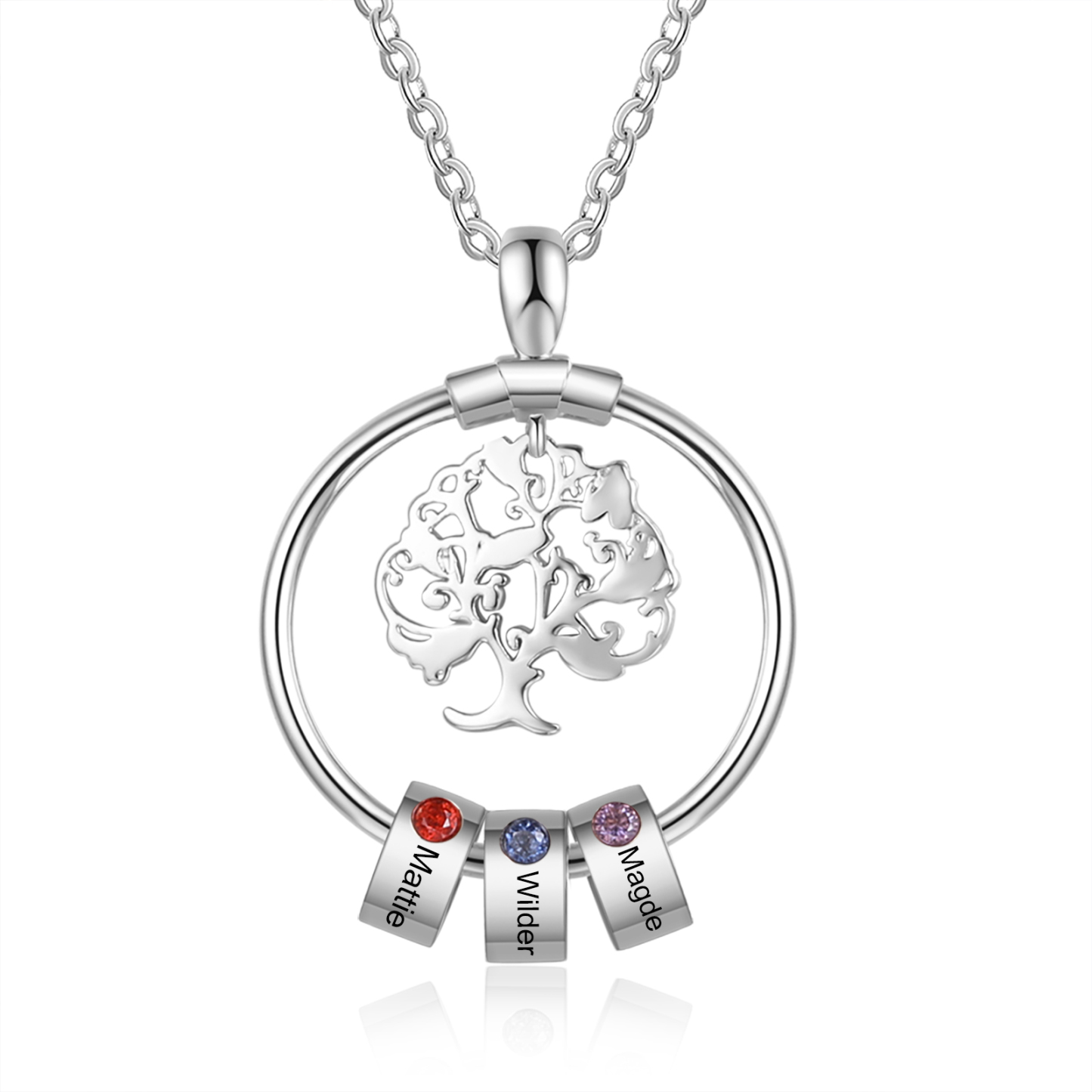 Collier Pendentif Arbre de vie Arbre généalogique 3 Cercles Avec Pierre De Naissance | Jessemade