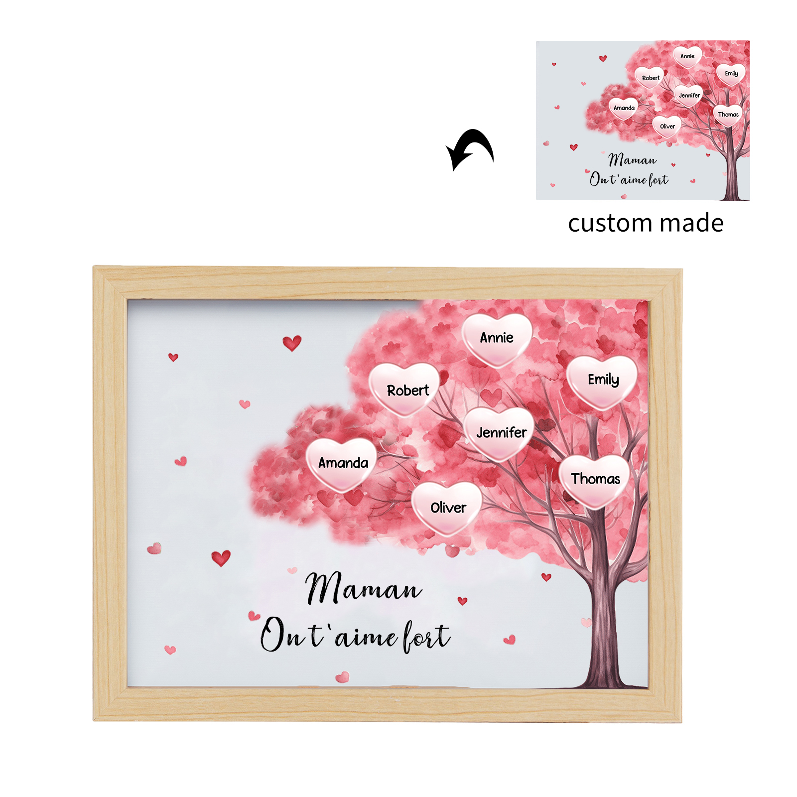 Cadre Photo LED Arbre 7 Prénoms Personnalisés avec 1 Texte Décoration Famille