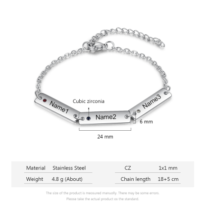 Bracelet 3 Prénom Personnalisé avec 3 Pierre de Naissance