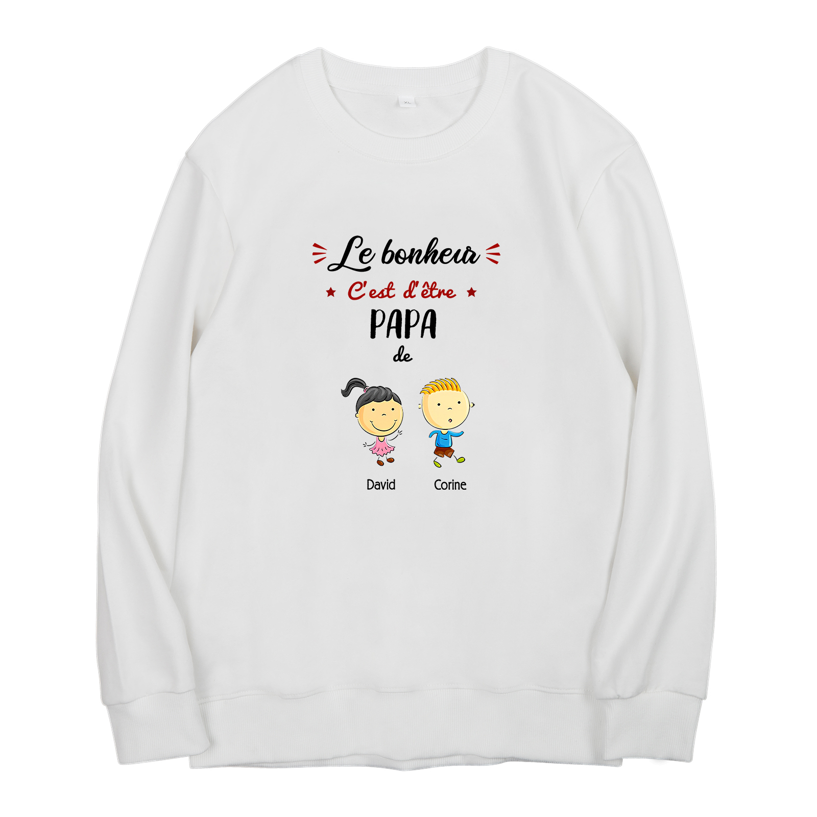 Sweat-Shirt 2 Enfants 2 Prénoms Personnalisés avec Texte