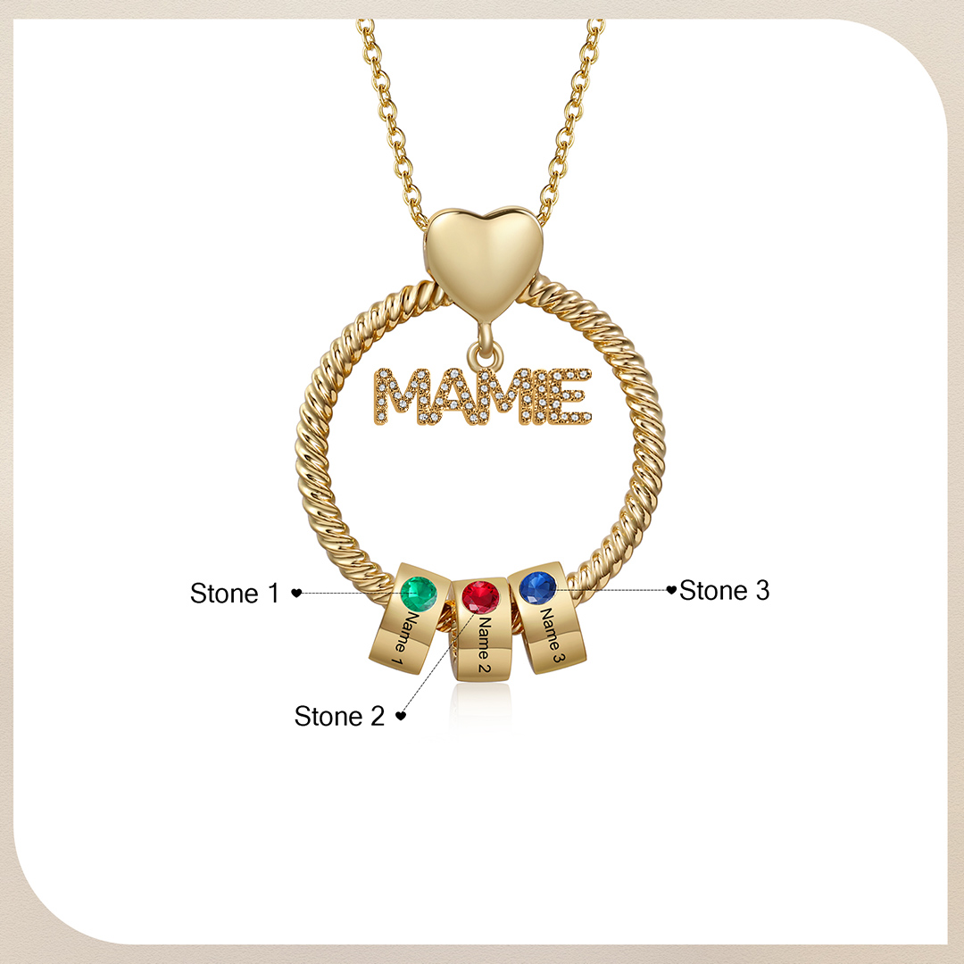 À ma Mamie - Collier Personnalisé Pendentif 3 Prénoms et Pierre de naissance Or/Argent｜Jessemade