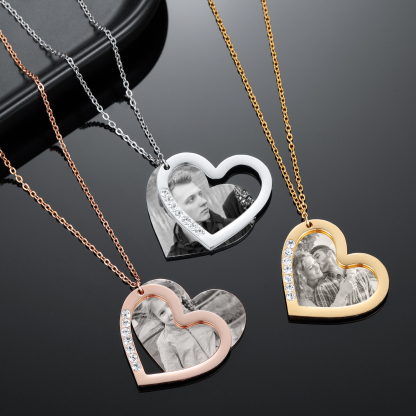 Collier Coeur Photo et Texte Personnalisé Pendentif pour Femme｜Jessemade