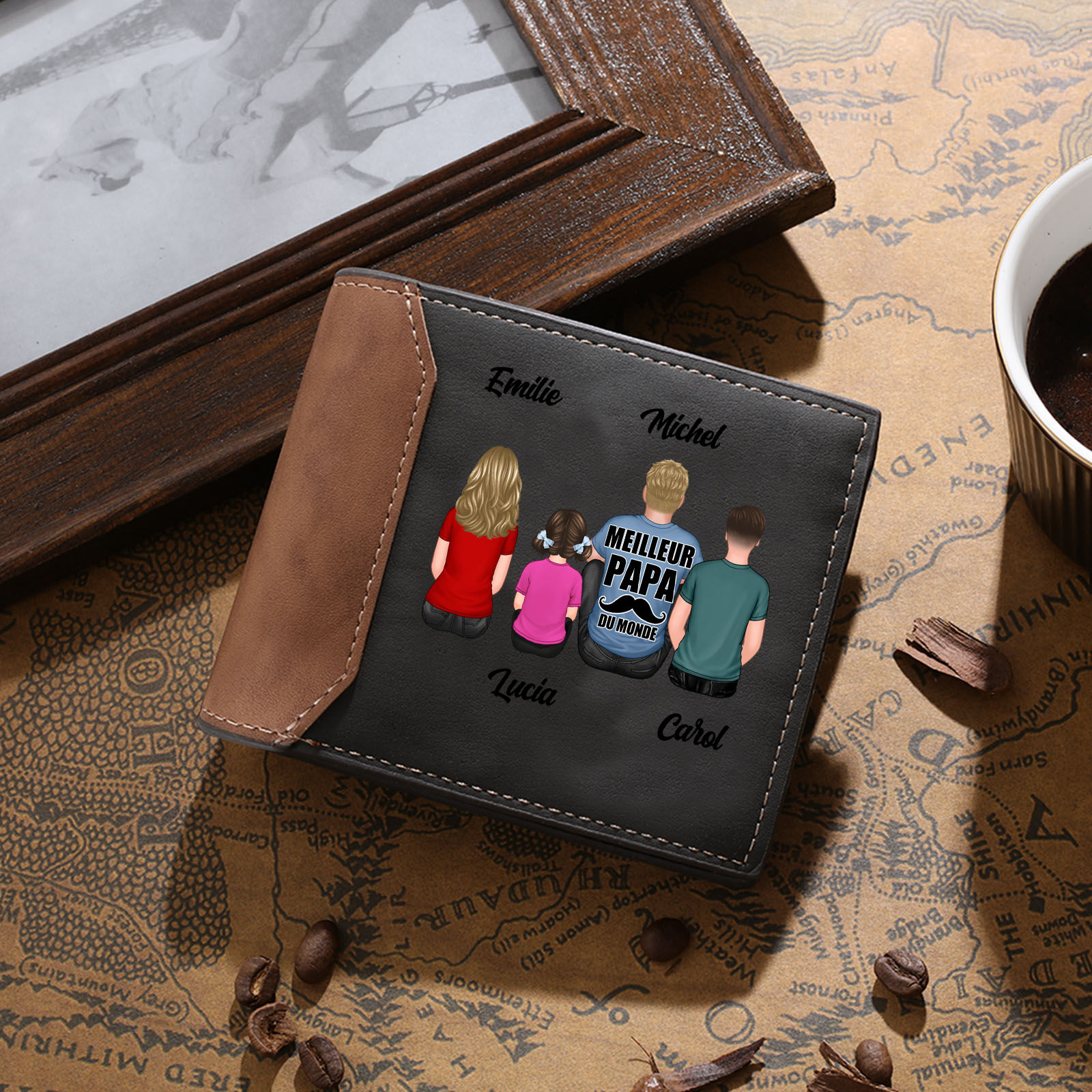 À Papa/Papi - Portefeuille Homme Personnalisé 1-7 Prénoms avec Illustrations Porte-Monnaie Cadeau pour Homme | Jessemade
