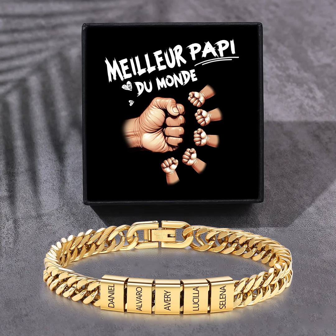 Bracelet Cubain en inox, Gourmette en argent/or/noir pour Papi,Papy,Grands-Pères