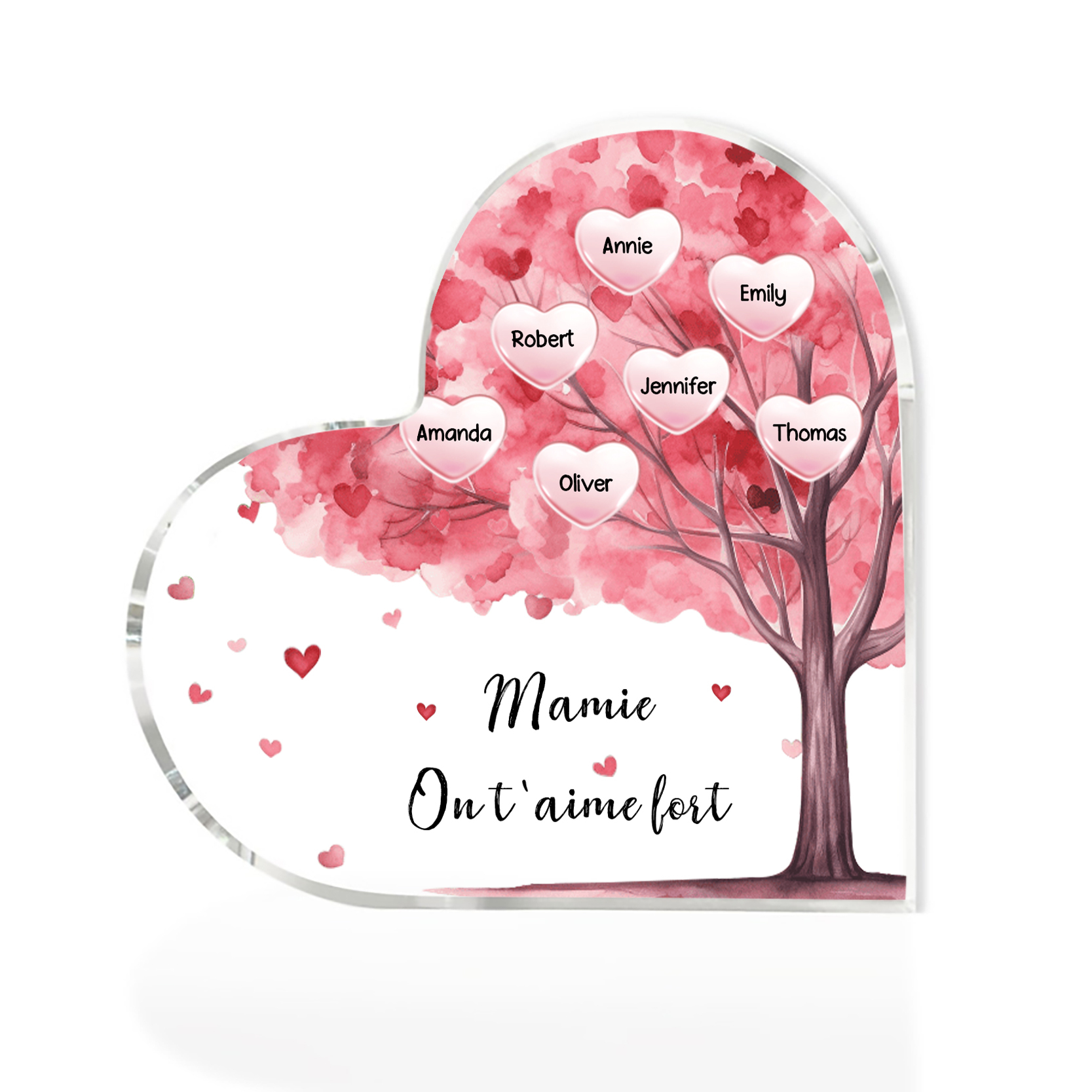 À ma Maman/Mamie - Plaque Acrylique Arbre en Forme de Cœur 7 Prénoms Personnalisés avec 1 Texte