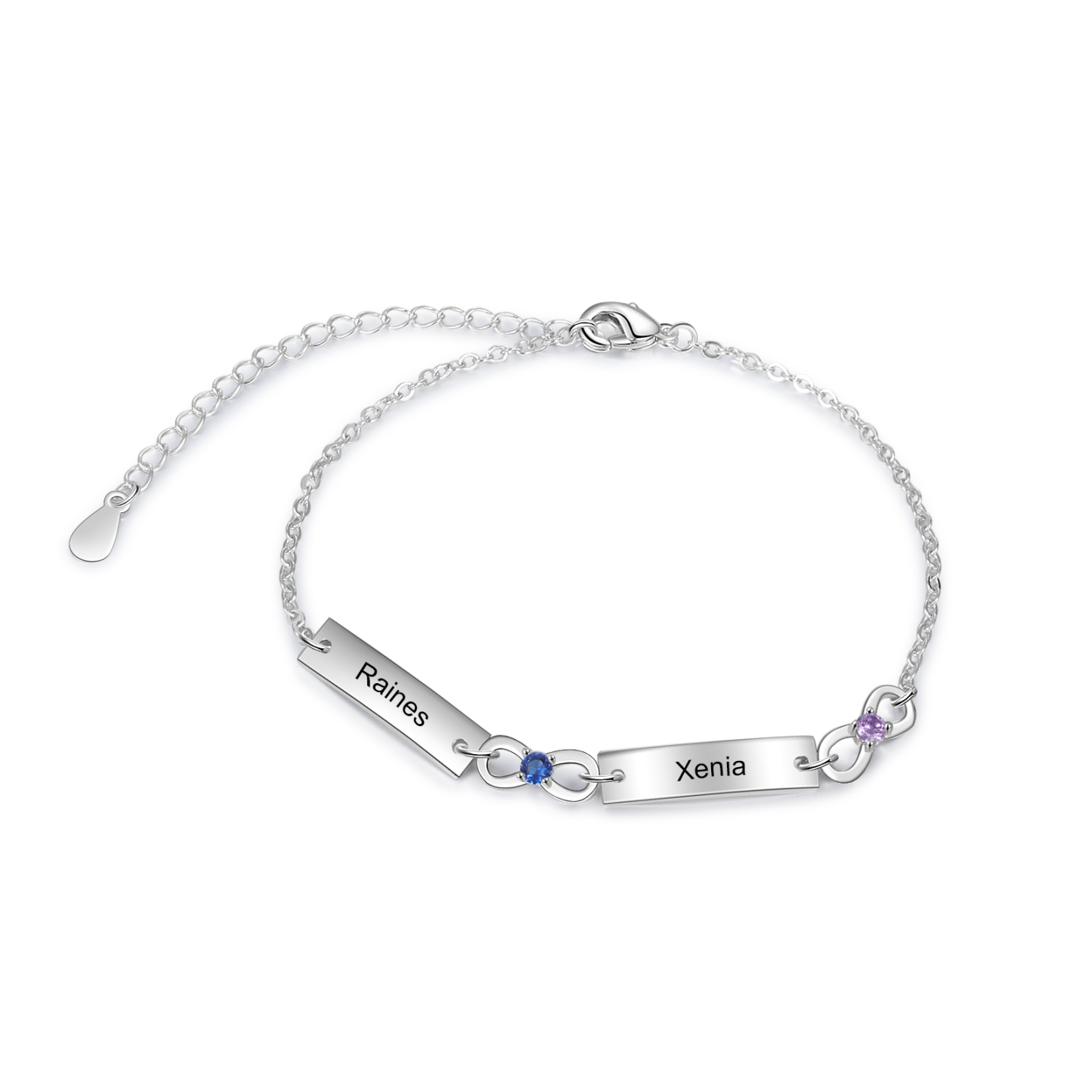 Jessemade FR Bracelet infini 2 Prénoms Personnalisé avec 2 Pierres de Naissance