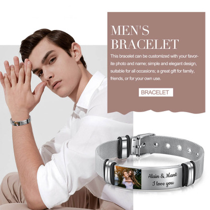 Bracelet 2 Prénoms Personnalisé texte avec photo