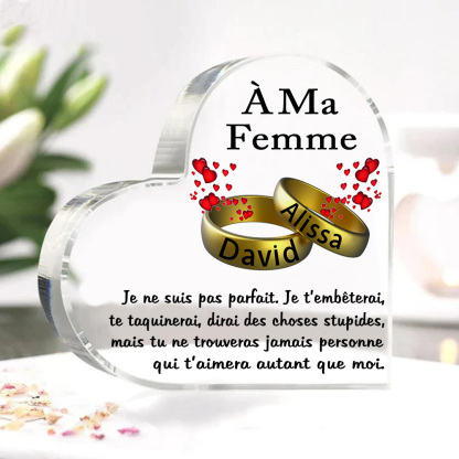 À Ma Femme-Plaque Acrylique en Forme de Cœur 2 Prénoms Personnalisés