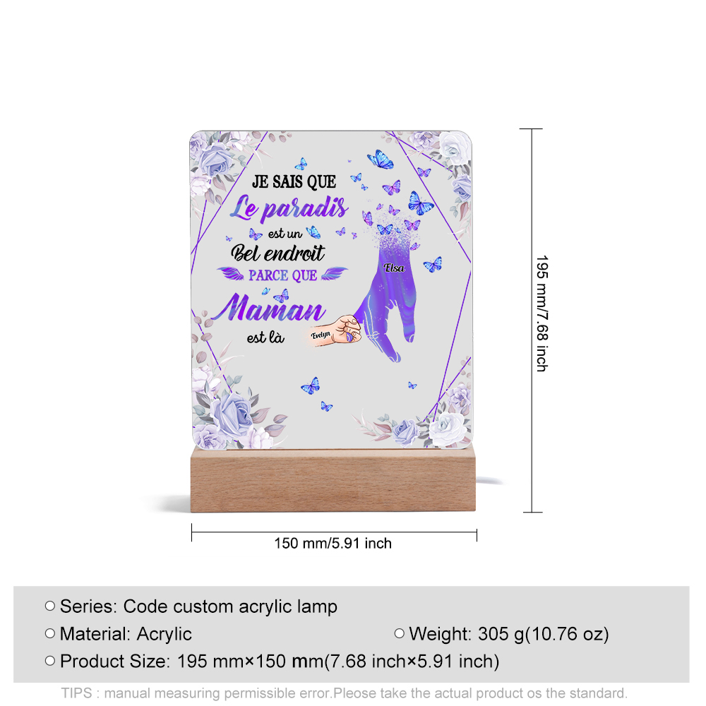 À Maman/Papa - Lampe de chevet LED Commémorative 2 Prénoms Personnalisés avec 1 Texte Lampe de chevet la main dans la main