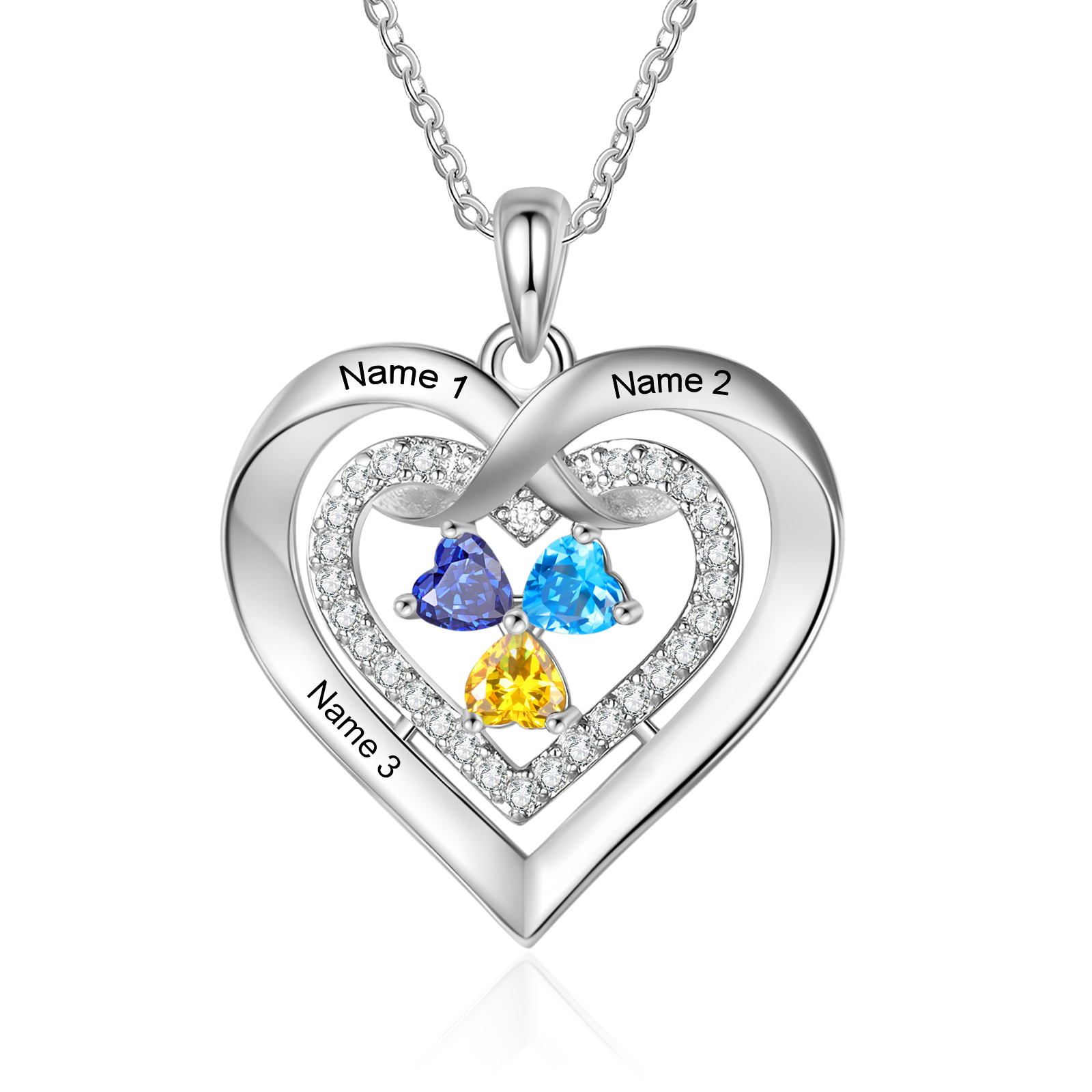 Collier Double Cœur Personnalisé avec Prénoms et 2-4 Pierres de Naissance