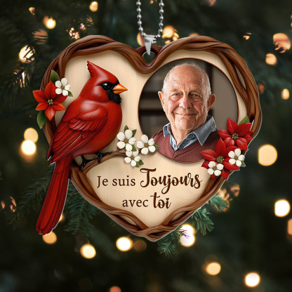 Ornement de Noël personnalisé coeur cardinal 1 photo Souvenir Noël Cadeau pour papa grand père mari ami | Jessemade