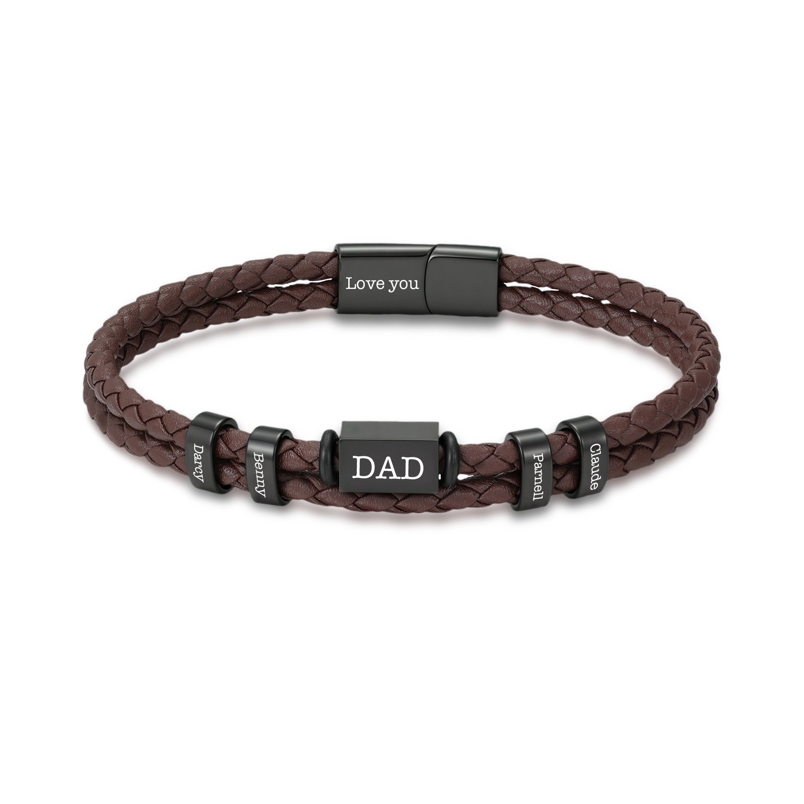 Bracelet Personnalisé pour Homme en cuir synthétique tressé avec 2 à 6 Prénoms, Cadeau pour Papa