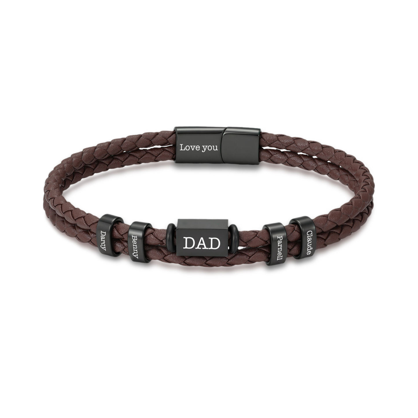 Bracelet Personnalisé pour Homme en cuir synthétique tressé avec 2 à 6 Prénoms, Cadeau pour Papa