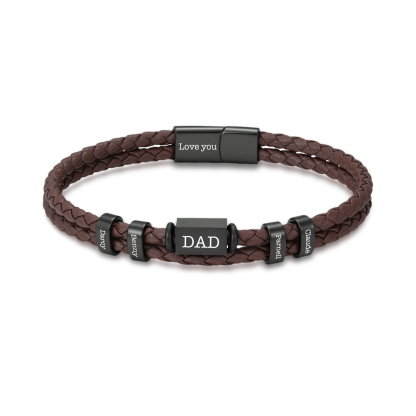 Bracelet Personnalisé pour Homme en cuir synthétique tressé avec 2 à 6 Prénoms, Cadeau pour Papa