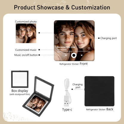 Aimant Frigo Personnalisé avec Musique et Photo pour Couple | Jessemade