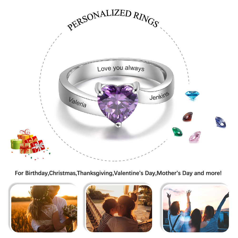 Bague 2 Prénom Personnalisé avec Pierre de Naissance