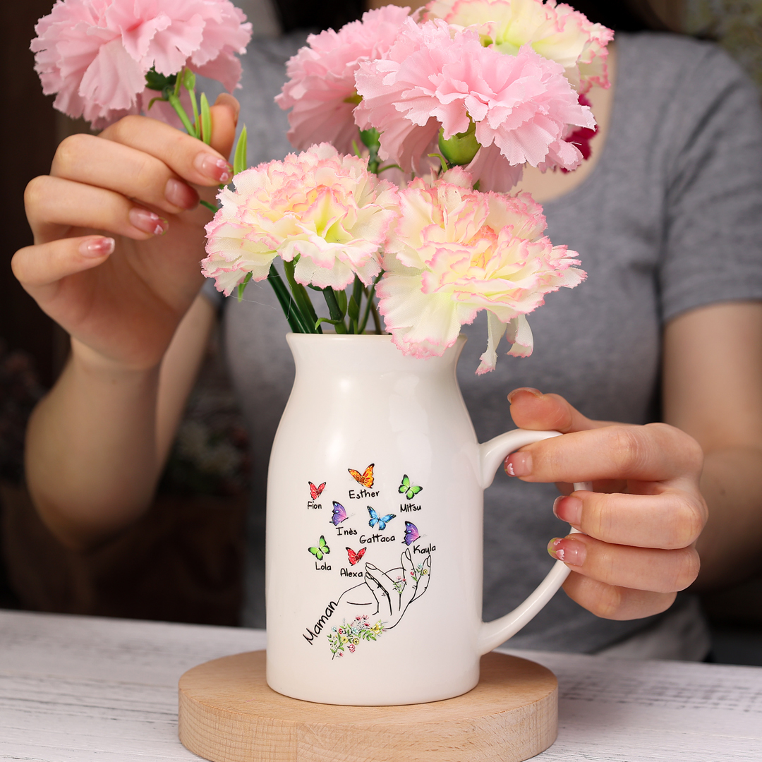 Vase à Fleurs Arbre 4 Prénoms Personnalisés avec Texte Décoration de la Maison