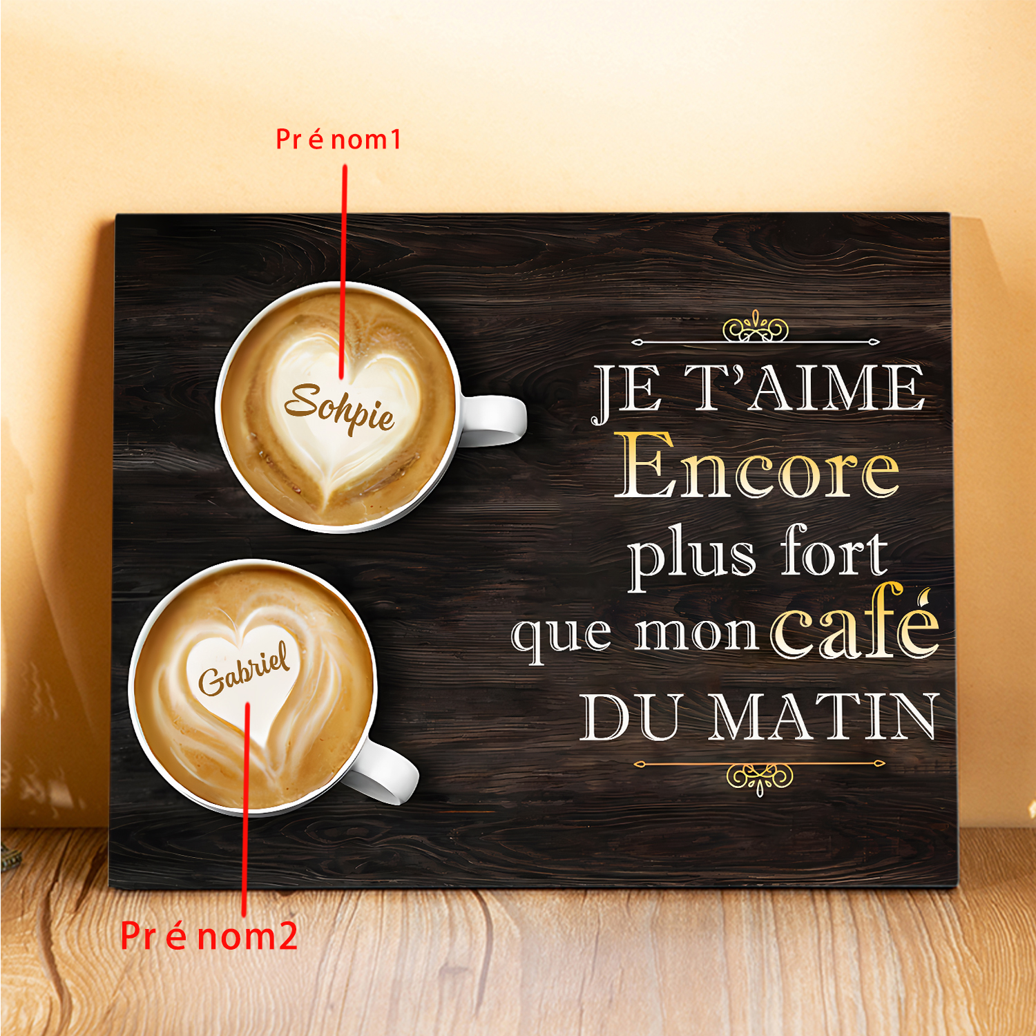 Cadre en Bois 2 Prénoms Personnalisés pour Couple Cadeau Saint Valentin