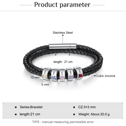 Bracelet 5 Prénom Personnalisé Avec 5 pierre de naissance Bracelet Homme
