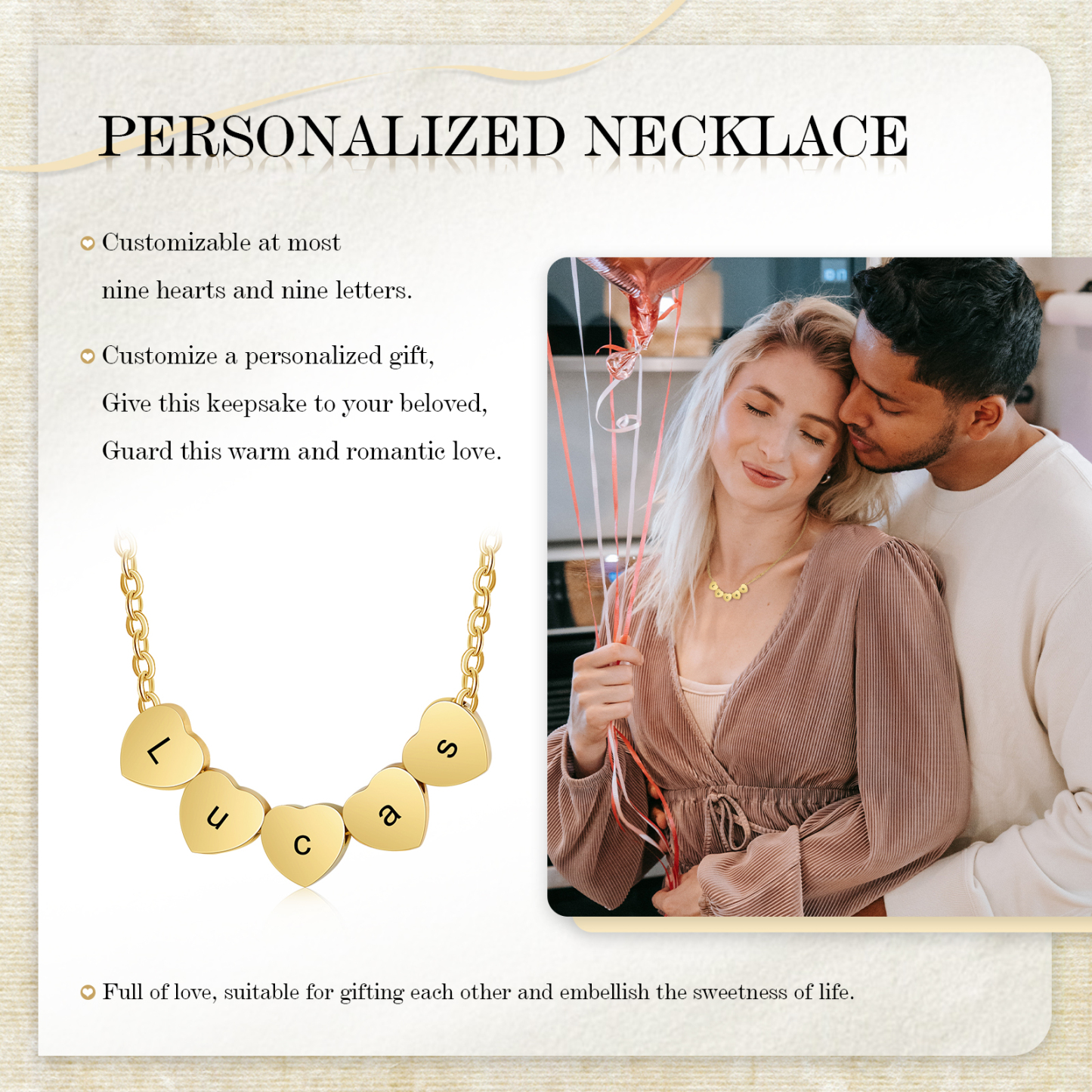 Collier Cœur pendentif 9 lettre Personnalisé
