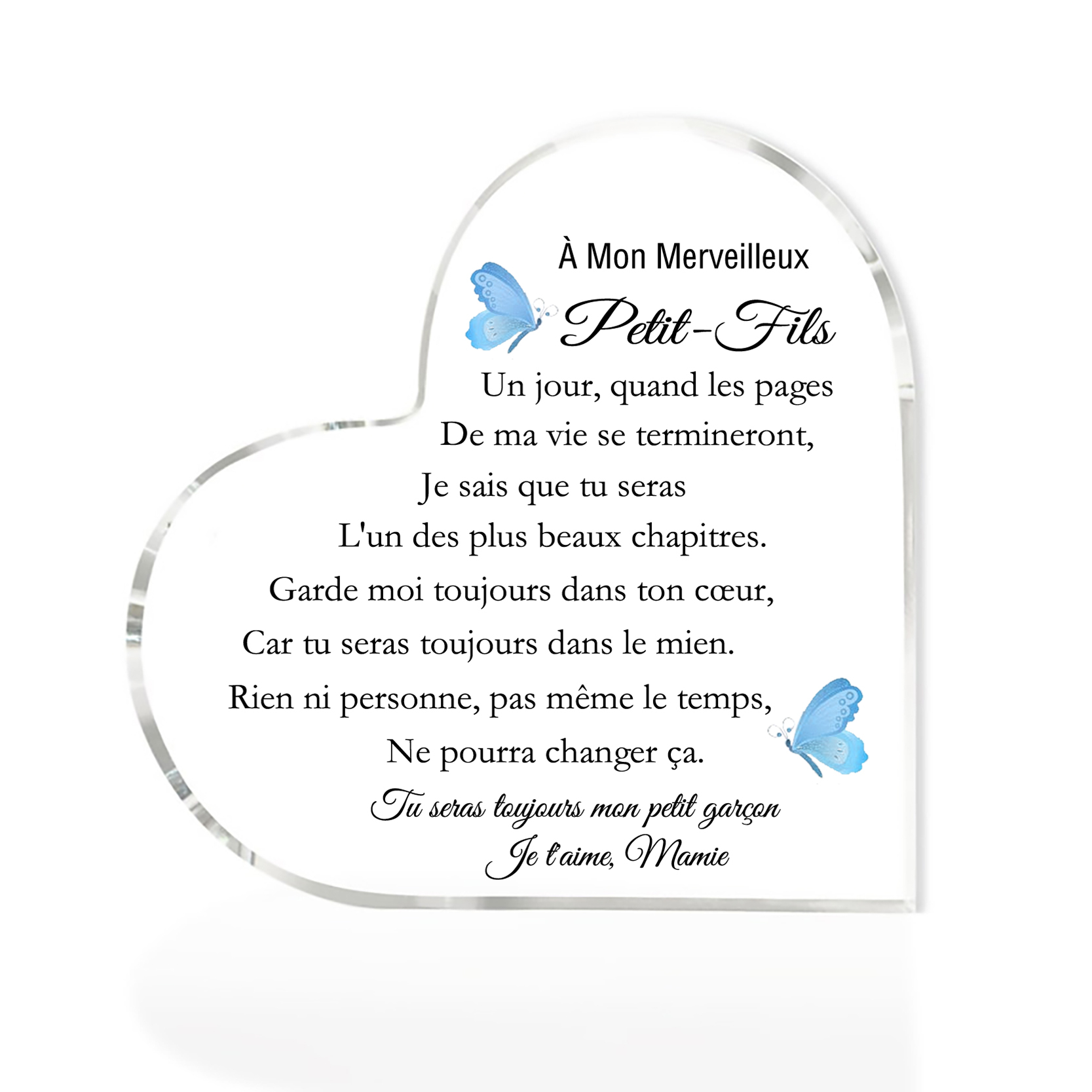 À mon Petit-Fils - Plaque Acrylique en Forme de Cœur 1 Texte Personnalisé
