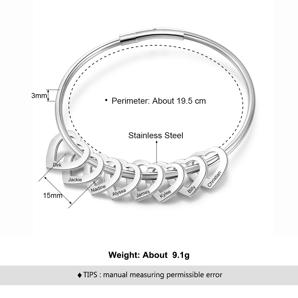 Bracelet Cœur 8 Prénoms Personnalisés Bracelet Femmes