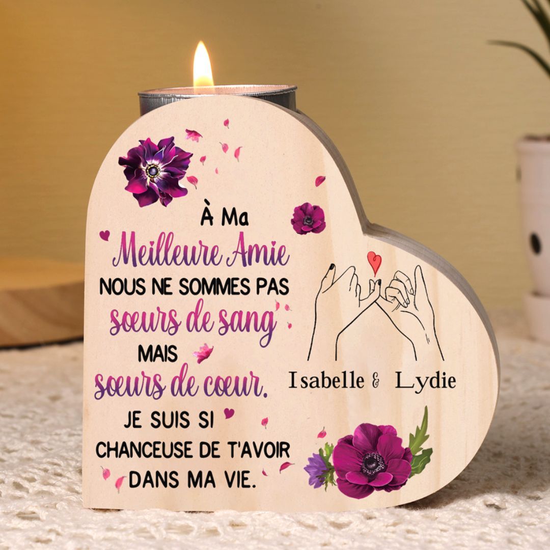 À Ma Meilleure Amie - Bougeoir en Bois sans bougie 2 Prénoms Personnalisés