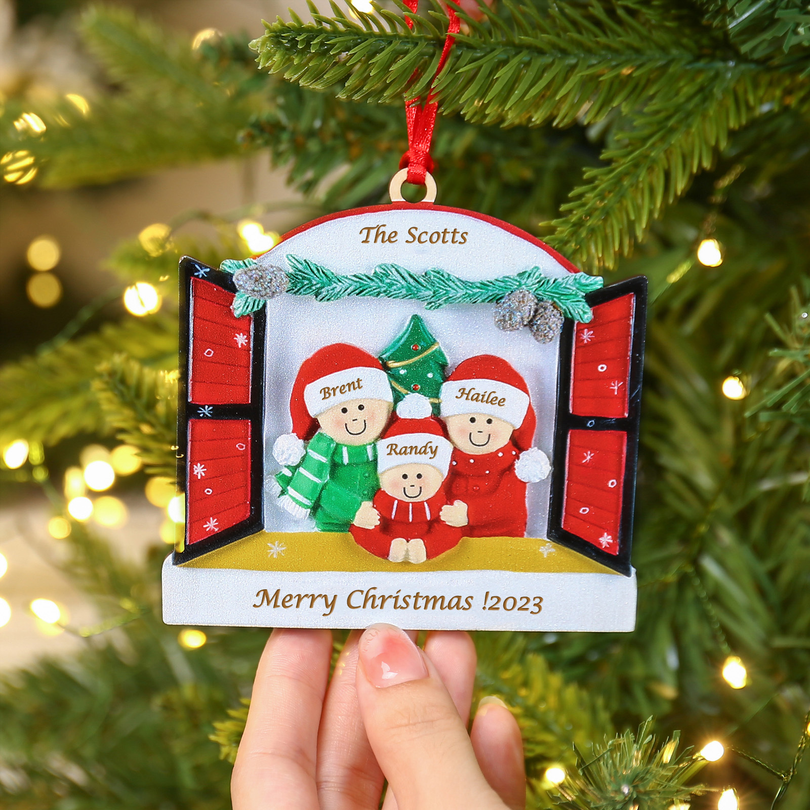 Ornements de Noël avec Poupée 3 Prénoms et 2 Textes Personnalisés avec Année