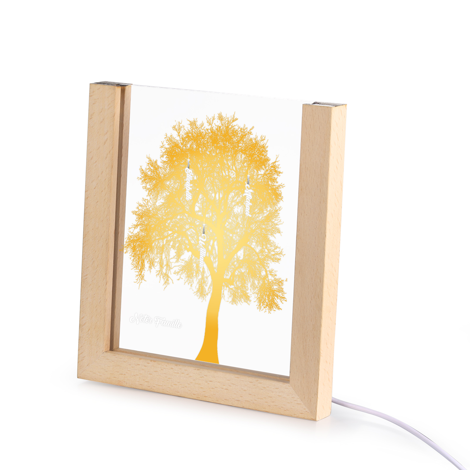 À Maman/Mamie - Lampe de chevet LED Arbre 3 Prénoms Personnalisés avec 1 Texte