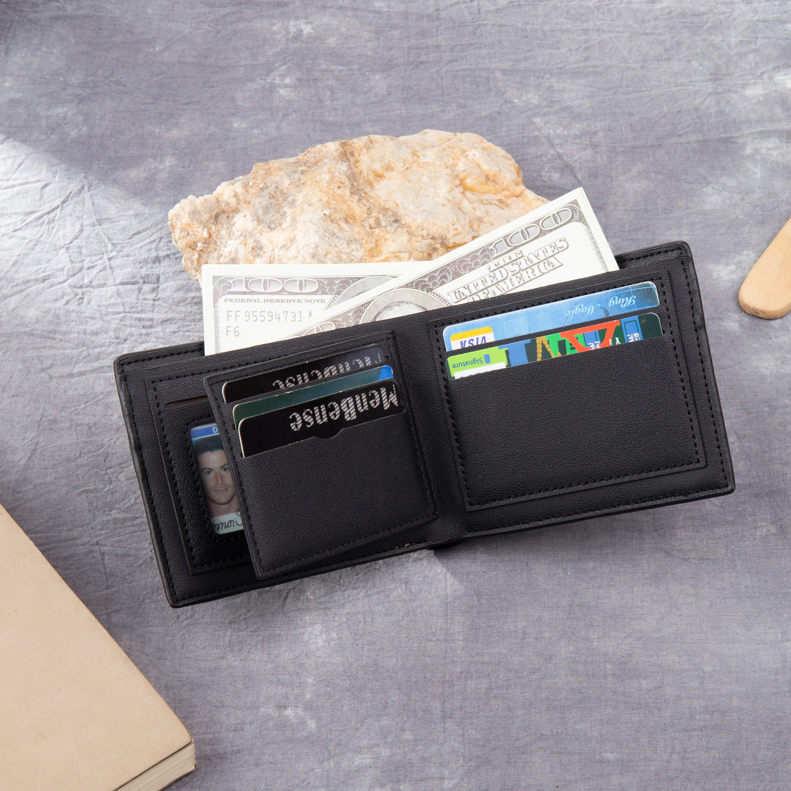 À mon Papa - Portefeuille Poings 2 Prénoms Personnalisés avec Photo Classique Homme Porte-Monnaie Carte