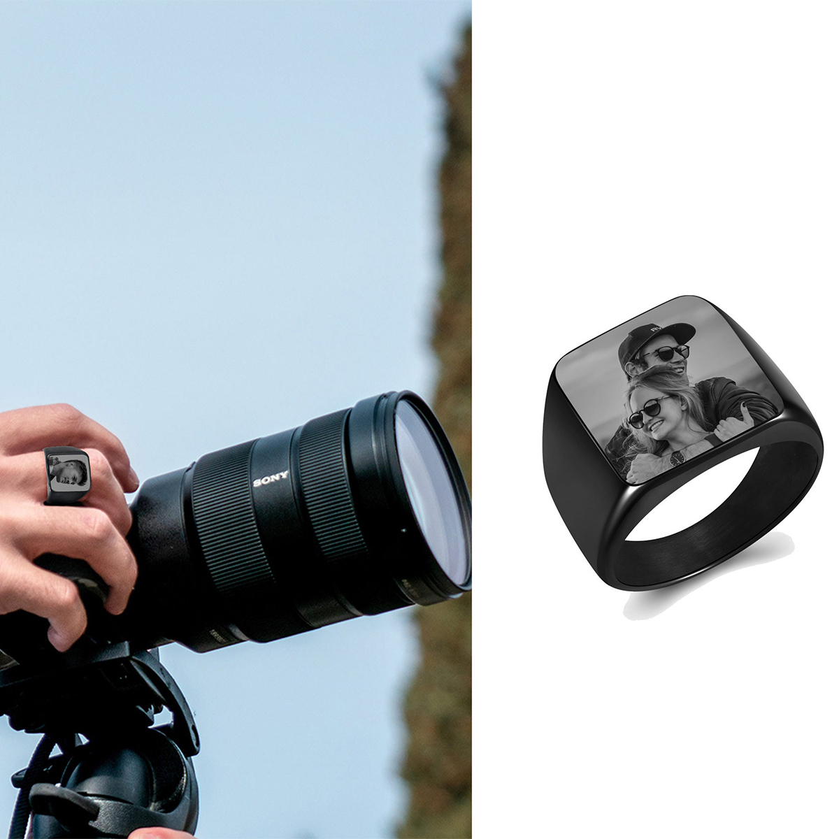 Bague chevalière Photo Personnalisée pour homme