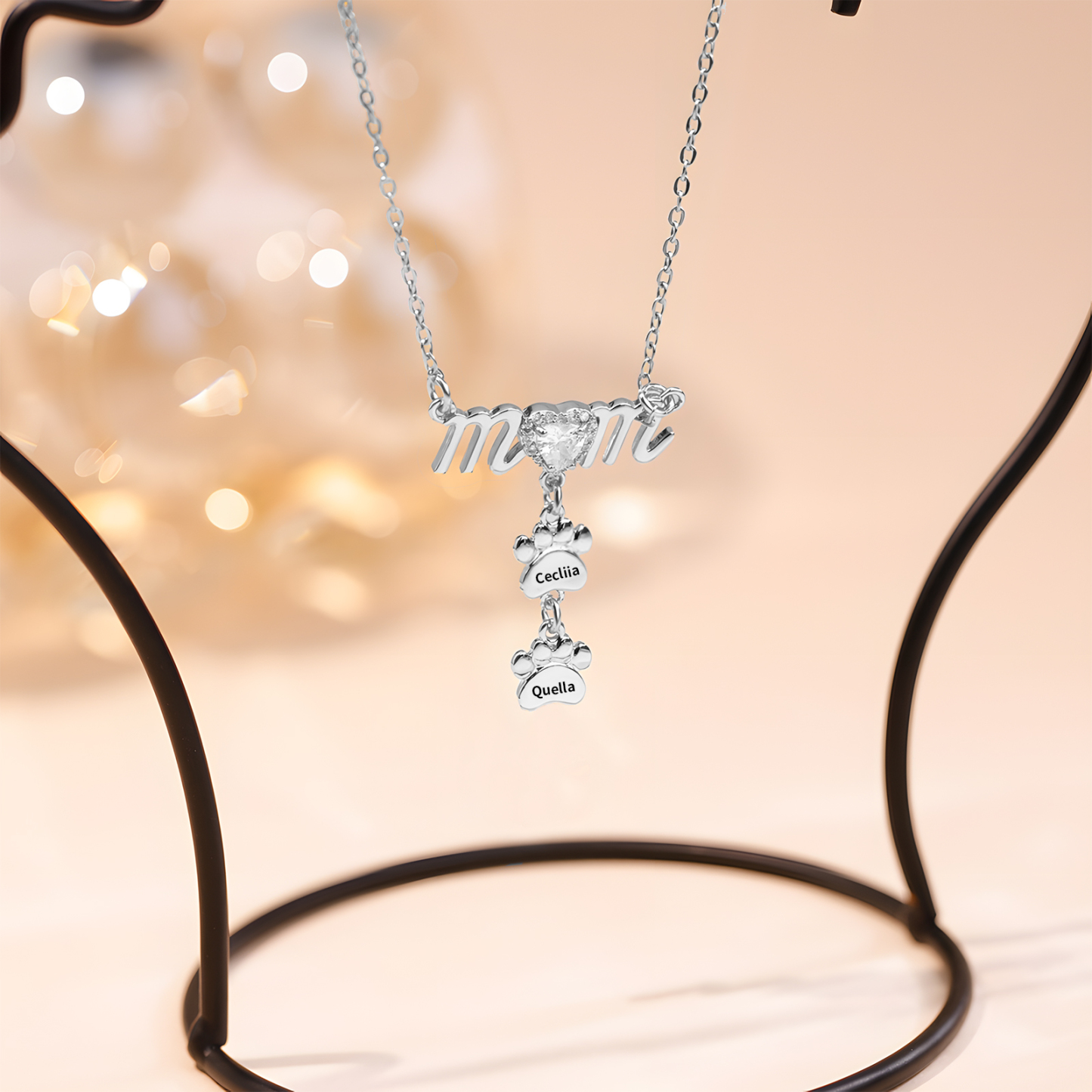 Collier Pendentif Petite Patte 2 Prénoms Personnalisés Collier pour Maman