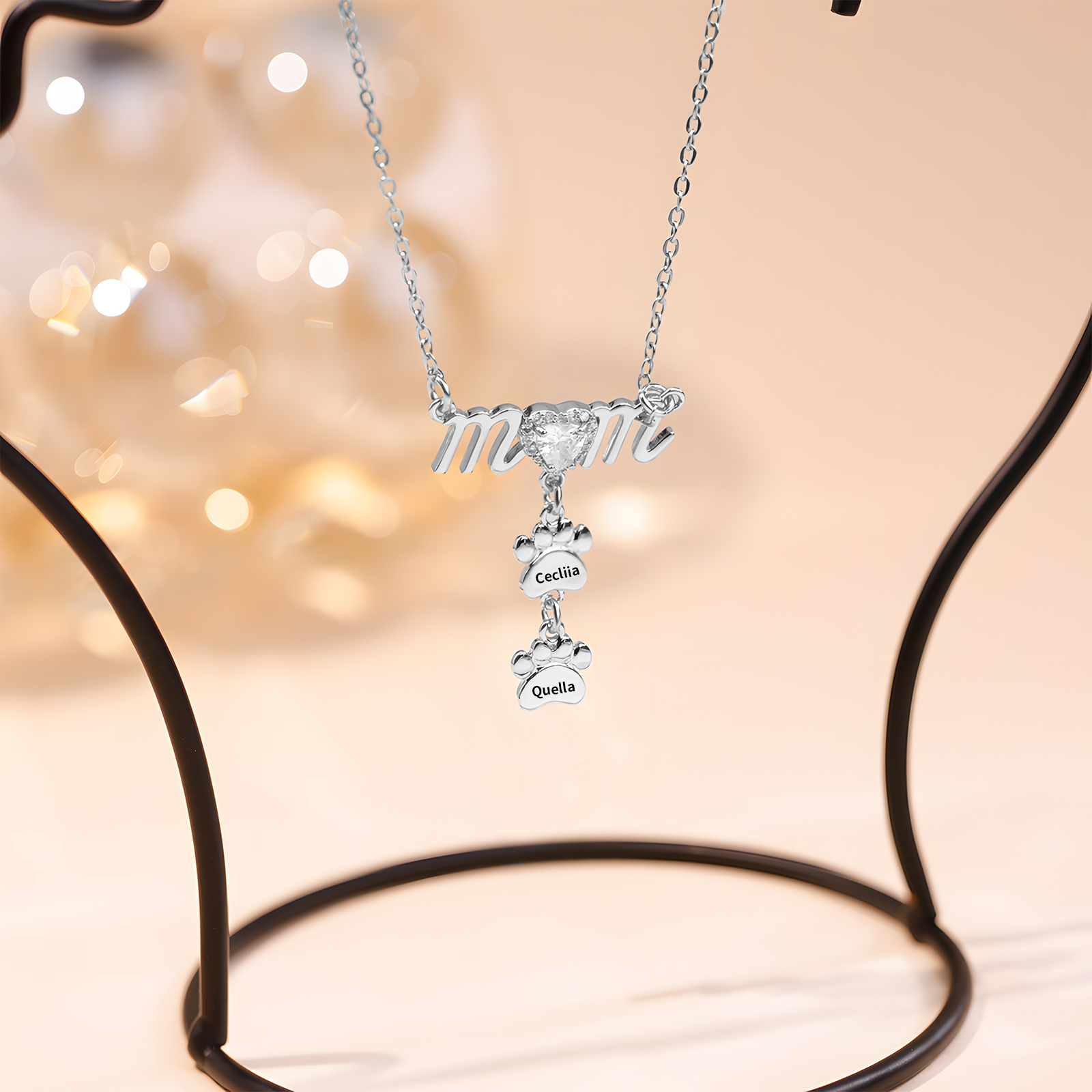 Collier Pendentif Petite Patte 2 Prénoms Personnalisés Collier pour Maman