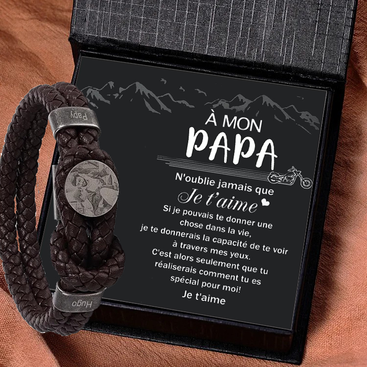 À mon Papa-Bracelet Cuir 2 Prénoms Personnalisés avec Photo Pour Hommes | Cadeau Fête des Pères | Jessemade