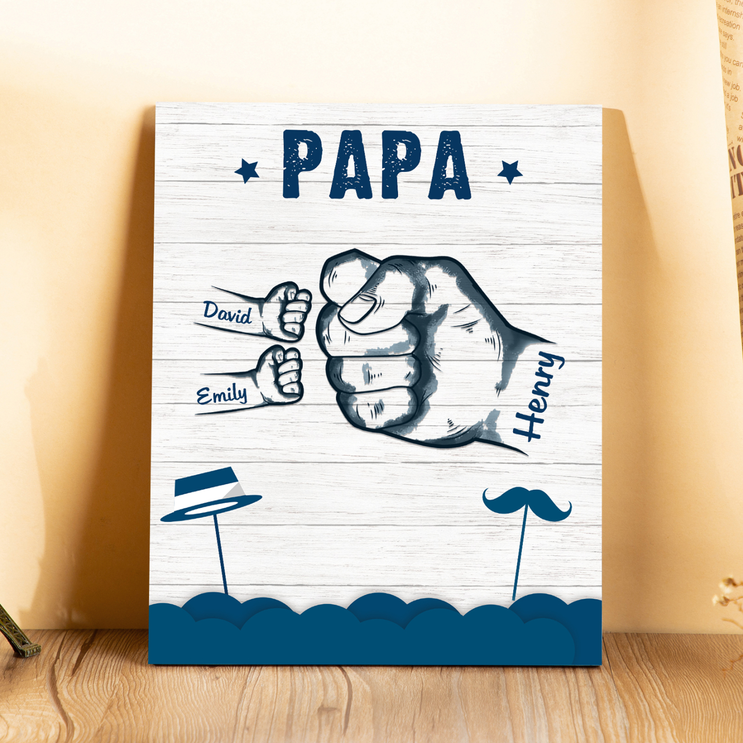 À Mon Papa/Papi-Cadre en Bois Poings 3 Prénoms Personnalisés avec Texte