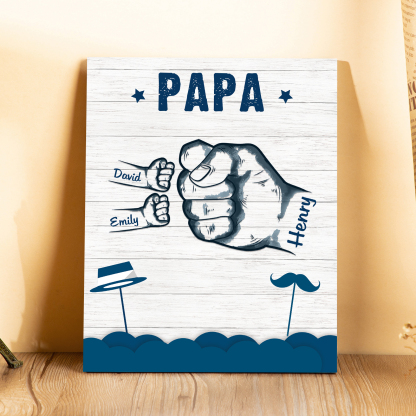 À Mon Papa/Papi-Cadre en Bois Poings 3 Prénoms Personnalisés avec Texte