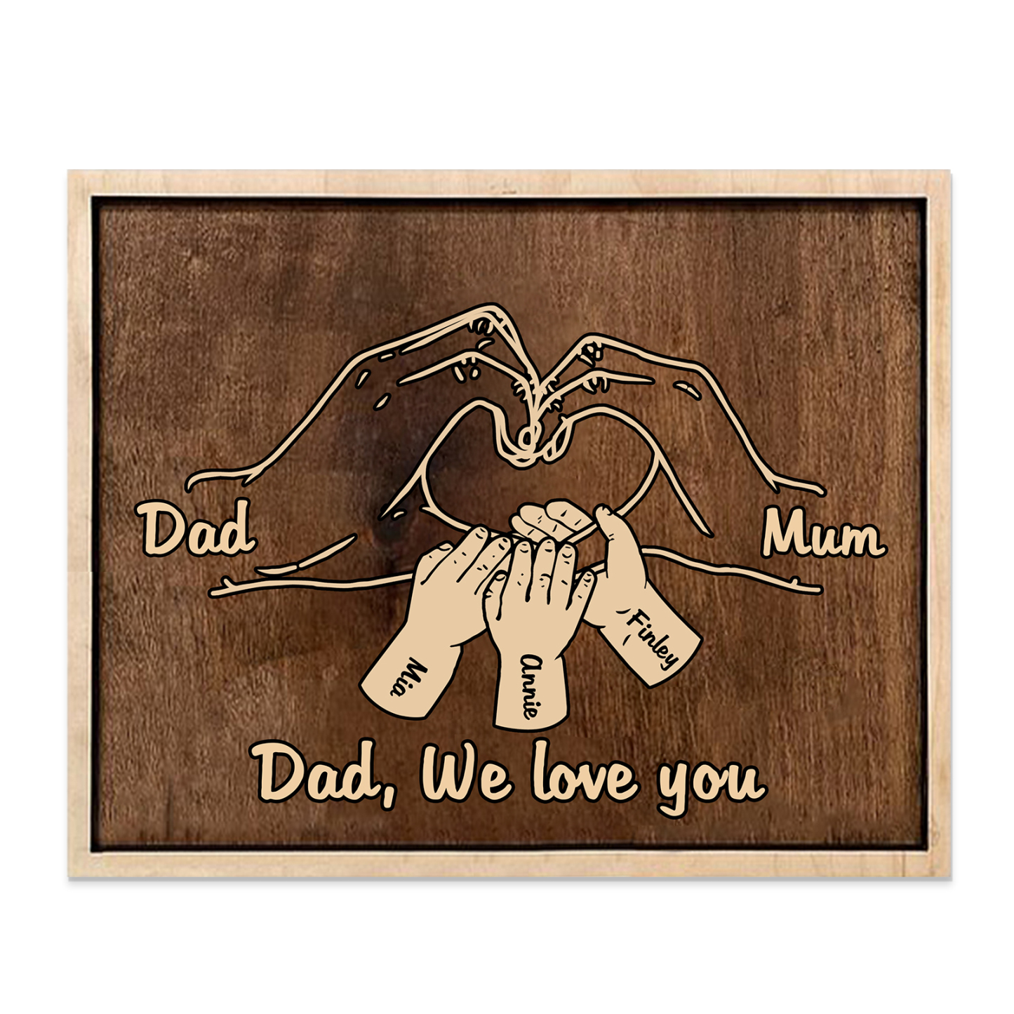 À Papi/Mamie - Cadre en Bois la Main dans la Main 5 Prénoms Personnalisés avec Texte Cadeau pour Famille