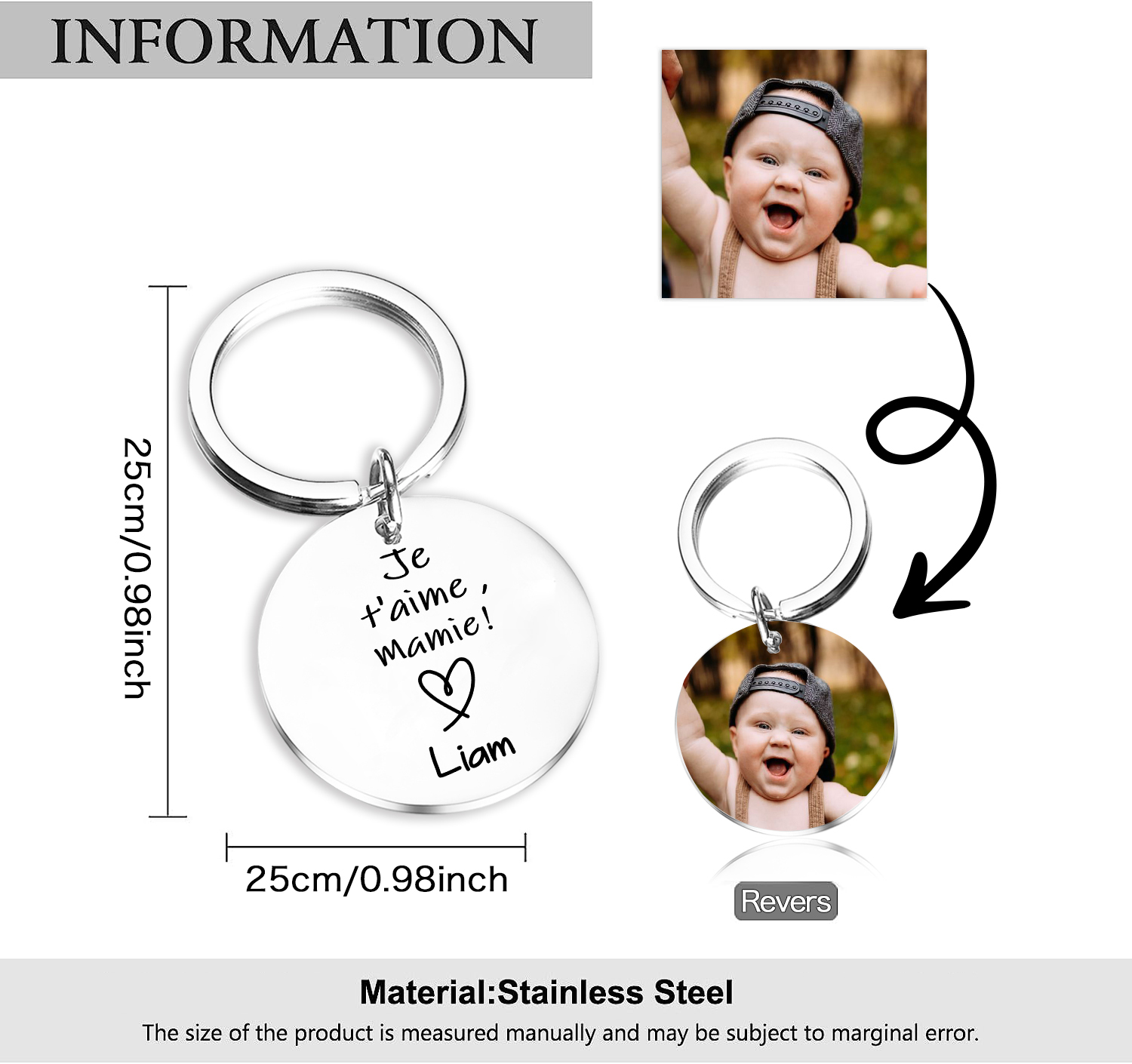 Porte-Clés 1 Prénom et Photo Personnalisés pour Mamie