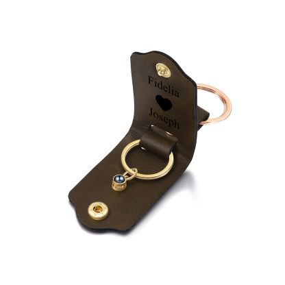 Porte-Clés Cuir 3 Prénoms et 1 Photo Personnalisés Avec Lettre Porte-Clés Projection de Pierre pour Couple